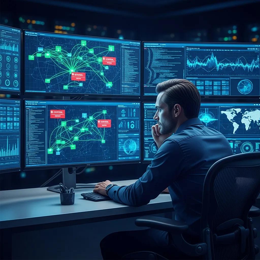 Security analyst monitoring systems in a modern security operations center