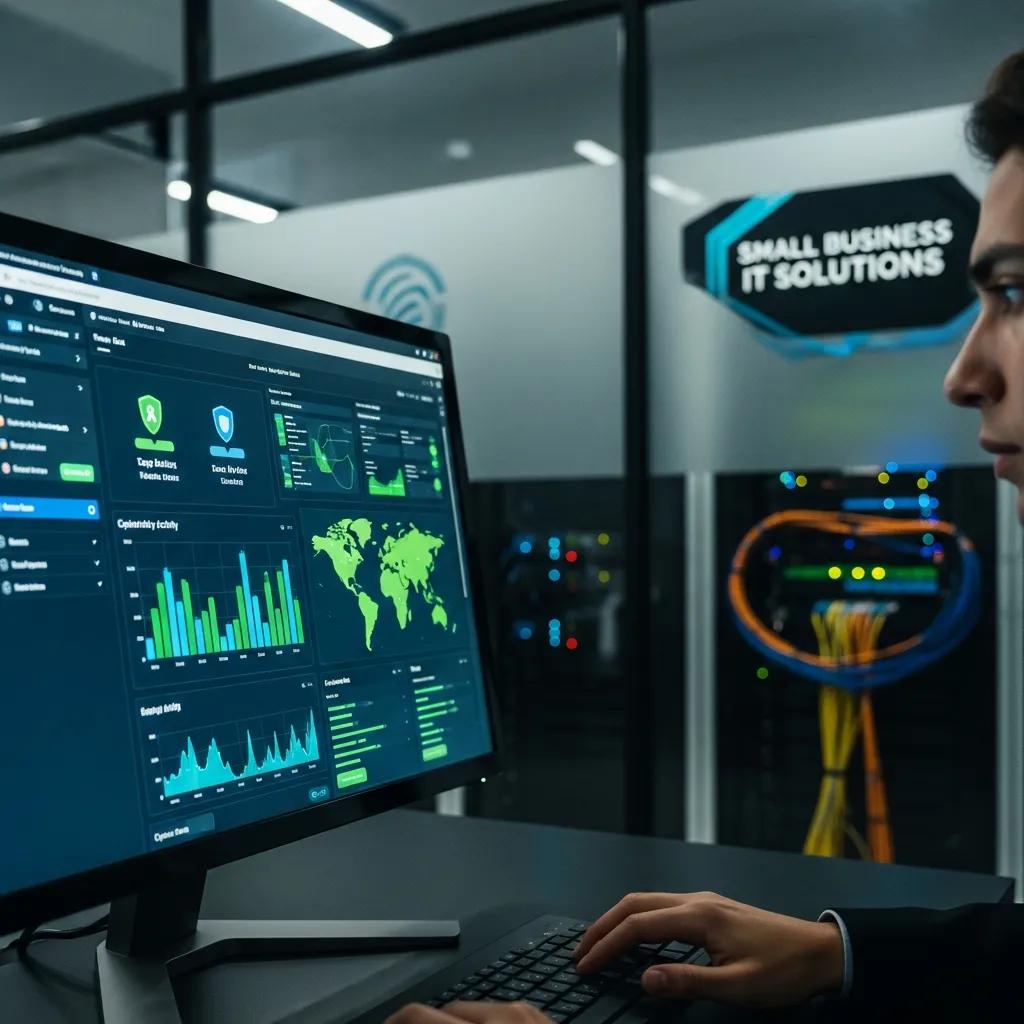 Screen showing security dashboard — monitoring and protecting a small business network